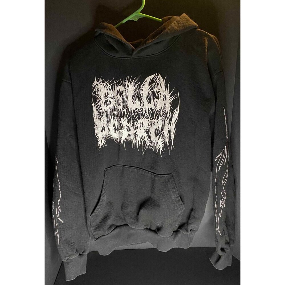 Vtg Bella Poarch Black Pullover Hoodie Mens M Grunge Metal Made In USA Y2K